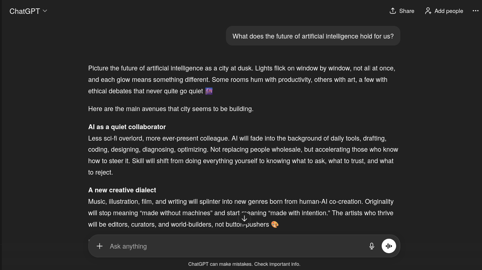 A screenshot of a chat conversation with ChatGPT, an llm.